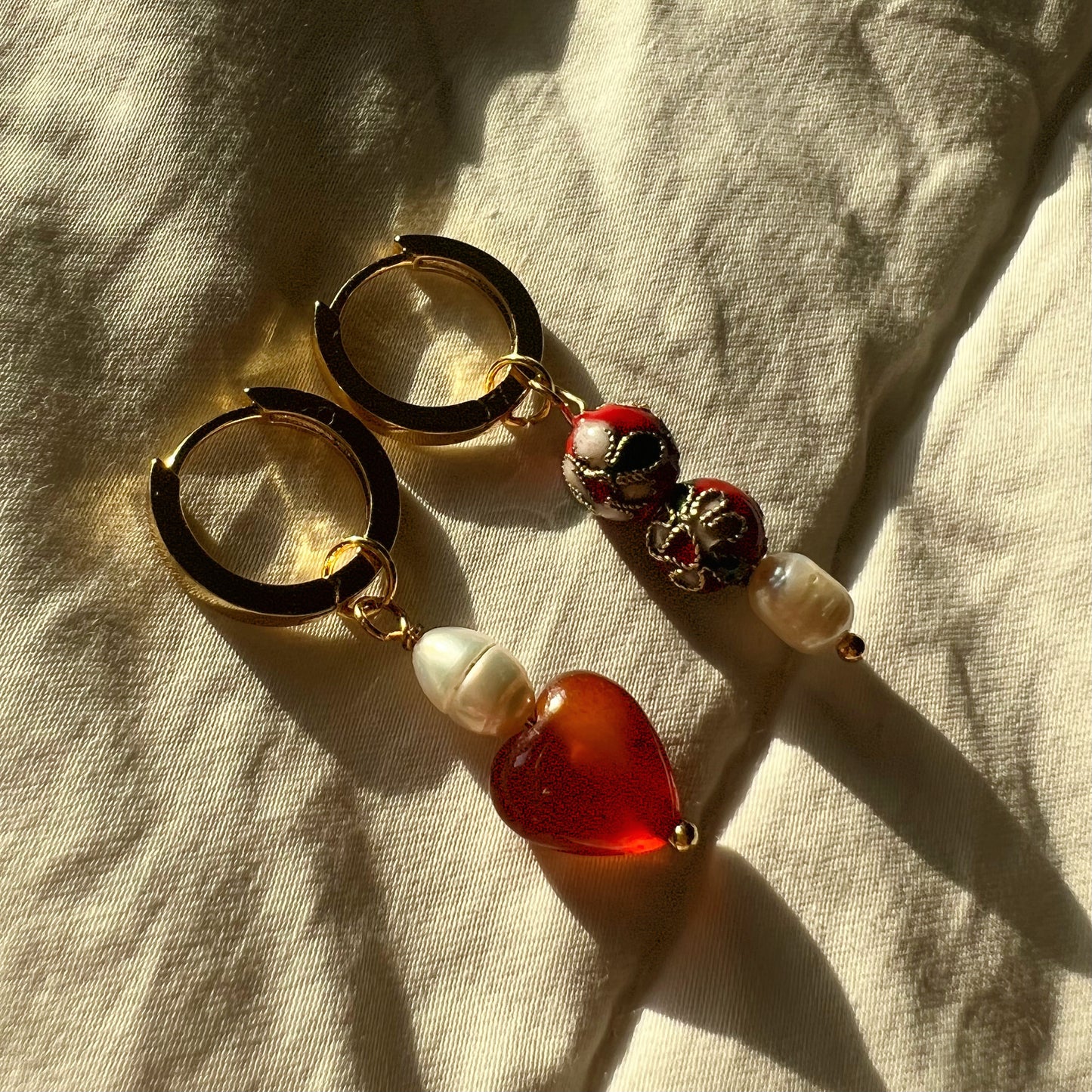 Mismatched Gemstone Heart Earrings